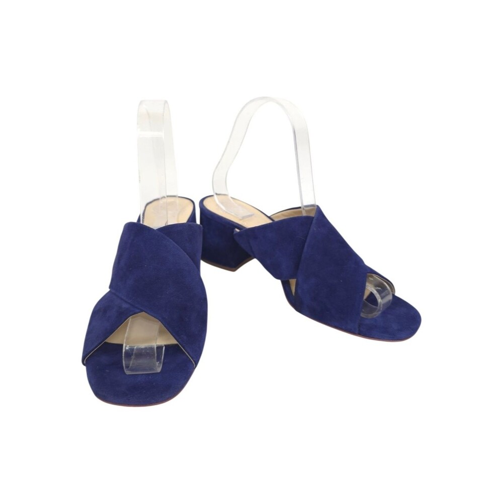 Vince Camuto Sessa Mule Sandals Navy Suede Crisscross Peep Toe Heel Size 7.5